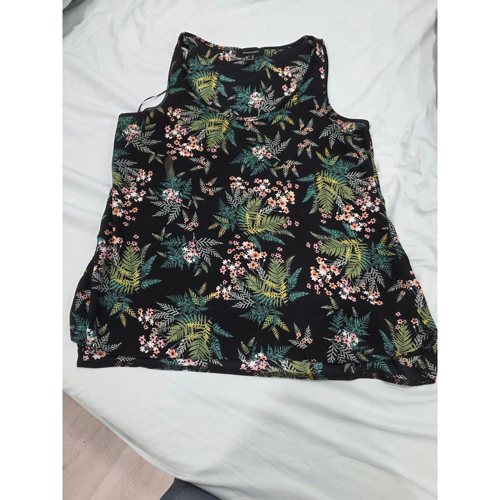 Atmosphere Womens Black Floral Fern Tank Top Scoop Neck Sleeveless Blouse Size 6